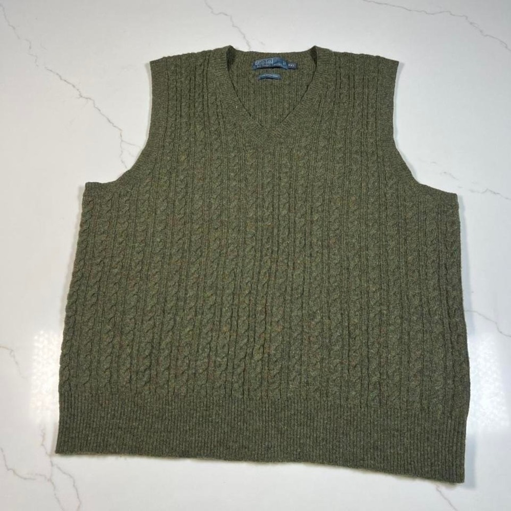 Vintage polo Ralph Lauren Merino wool sweater vest green brown blend golf XXL